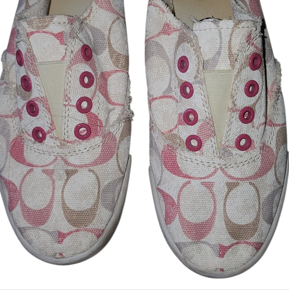 COACH Katie Slip-On Sneakers - Pink and Tan Logo No Lace (Elastic) Size 9.5B - Picture 6 of 11